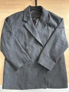 GU グレー チェック柄 ダブルジャケット