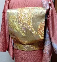 袋帯 京都 西陣 ライトベージュ 金糸 半円文 フォーマル 新古品 kp1033