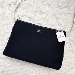 【美品】クレージュ ロゴ 金具 キャンバス ショルダーバッグ ポーチ ネイビー