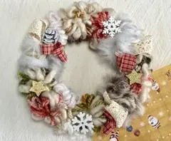 もふもふ毛糸ミニリース＊冬リース＊クリスマスリース＊布リース