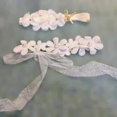 白い花のヘアバンド　2個セット