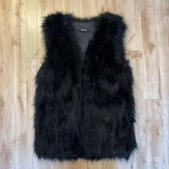 フェイクファーベスト M ブラック