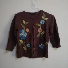 AUGUST SILK 花柄刺繍 長袖カーディガン PETITE