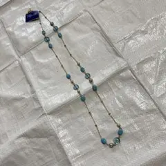 美品　ターコイズ ビーズ ロングネックレス ゴールドカラー 上品