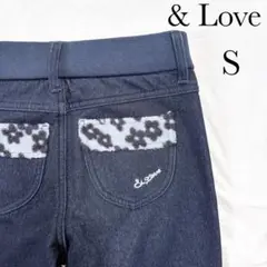 未使用✨ & Love アンドラブ デニムパンツ スキニー 刺繍 裏起毛 紺 S