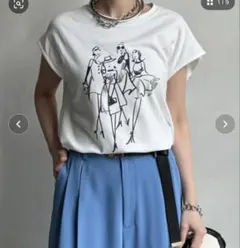 イラストプリント ノースリーブTシャツ ホワイト