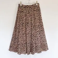 美品 31 トランテアン レオパード ロングフレアスカート ブラウン ヒョウ柄