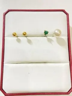 s998 スタッド ピアス セット ゴールド パール 色石 ポイントピアス