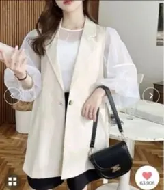 moment+ エステルツイル オープンサイドベスト(裏地付き) アイボリー　M