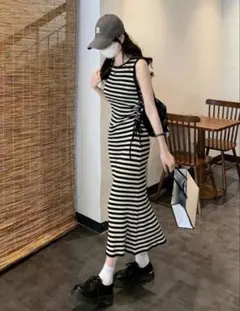 SHEIN ボーダー ニットワンピース ノースリーブ