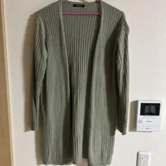 オリーブグリーン リブ編み ロングカーディガン