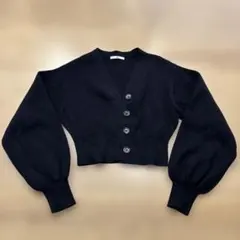 SLY ブラック リブ編み カーディガン