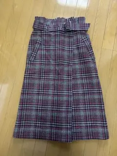 チェック柄ベルト付きロングスカート　ミラオーウェン　Mila Owen