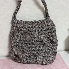 ハンドメイド バッグ ギンガムチェック ブラウン