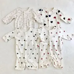 ハート柄 ロンパース カバーオール 4点セット 女の子 新生児 50 60