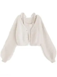 grlカーディガン×キャミソールシャギーニットアンサンブル[pm356]