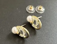 ピアス ゴールド 三層 パール ラインストーン シック #C668-2