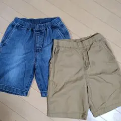 ユニクロ 130 デニム・ベージュ ハーフパンツセット