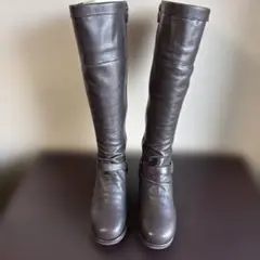 ダークブラウン レザー ロングブーツ