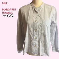 MHL. マーガレットハウエル カジュアル ストライプ柄 バンドカラーシャツ