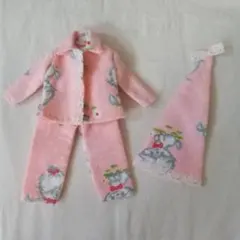 リカちゃん 着せ替え服 ハンドメイド 冬用 ネルパジャマ３点セット ピンク