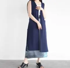 【新品】ヤマダヤ RADIATE ノーカラー ニット ロングジレ ネイビー M