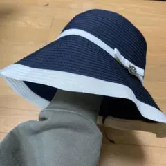 リボン付きハット　深帽子　日除け帽子　バケットハット　　ネイビー