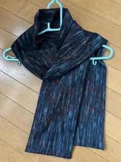 着物　正絹　紬　縞に麻の葉模様　マフラー　ハンドメイド