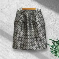 美品 ロートレアモン 総柄 タイトスカート ひざ丈 日本製 【L】 グレー