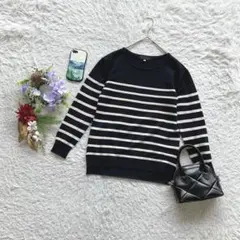 ニット セーター 長袖 M ボーダー シンプル 着回し デイリーカジュアル 春秋