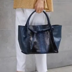 CAMPER レディース パンチングデザイン レザーハンドバッグ ブルー 未