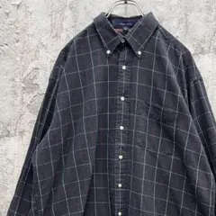 トミーヒルフィガー　長袖　チェックシャツ　BDシャツ　古着　ダークグレー　XL