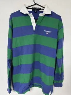 POLO SPORT 青緑ストライプ 長袖ポロシャツ