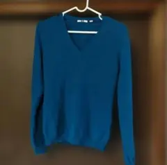 UNIQLO カシミヤ　青緑 Vネック セーター Sサイズ