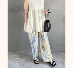 リシェグラマー　水彩画風ジョーゼット　ストレートパンツ　春夏
