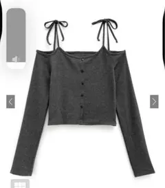 ショルダーリボンオフショルテレコリブトップス[dk1263] グレー