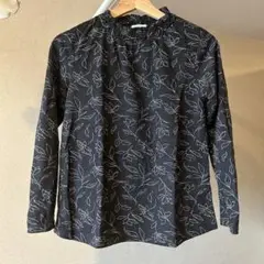 【美品】婦人服 Pianissimo 花柄 長袖シャツ ブラック Mサイズ 秋冬