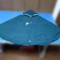 暖かフード付きダークグリーンニットケープ 、レディースM〜L