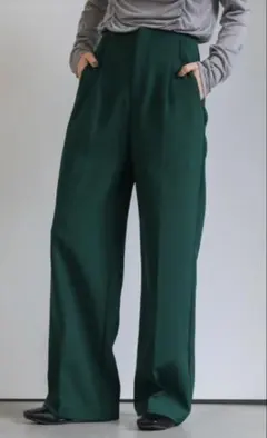 セレクトモカ ハイウエストワイドパンツ グリーン S センタープレス