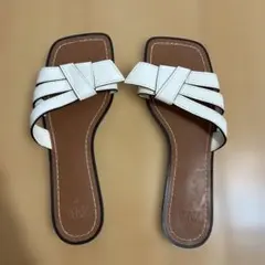 【ZARA 】ザラ リボン フラットサンダル 白 ホワイト37