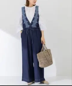 URBAN RESEARCH Sonny Label クロス刺繍デニムサロペット