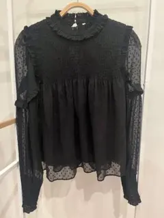 【美品】ZARA ブラックフリルブラウス