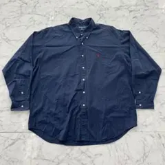 【美品】ポロ ラルフローレン 長袖シャツ 刺繍ロゴ ボタンダウン ネイビーXXL