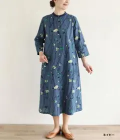 お値下げ　綿麻素材　草花柄ワンピース