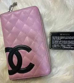 シャネル　カンボンライン　ピンク　長財布