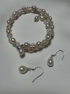 多色パールのブレスレット＆ピアスセット