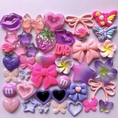 ハンドメイド♡ネイル♡デコパーツ♡パープル♡ピンク♡ハート、リボン、薔薇116