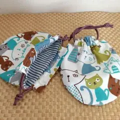 猫柄　ミニ巾着　2個セット