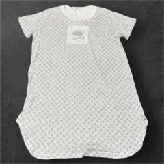 【レトロ】小花柄 半袖 チュニック ワンピース 刺繍　白 ブルー系