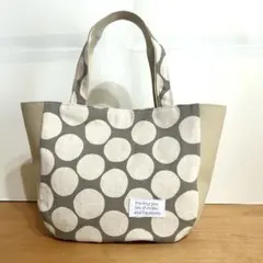 水玉【ライトグレー】✖️11号帆布【グレージュ】のトートバッグ